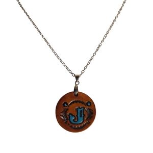 Handcrafted Genuine Leather Tooled Initial Necklace Letter J